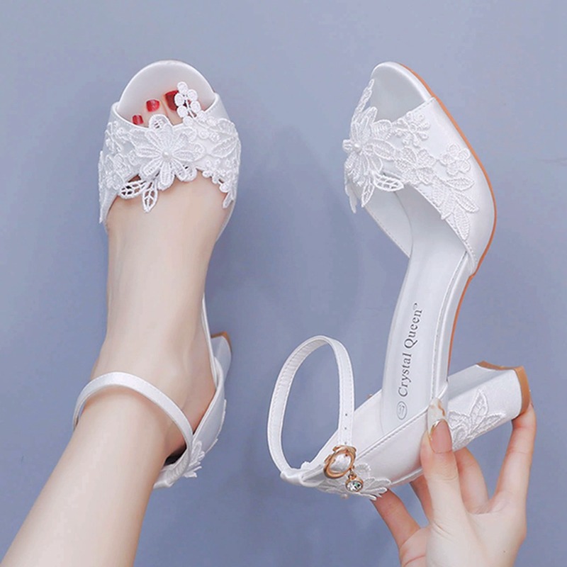 Peep Toe Heels - Women White Silk High Heels Summer