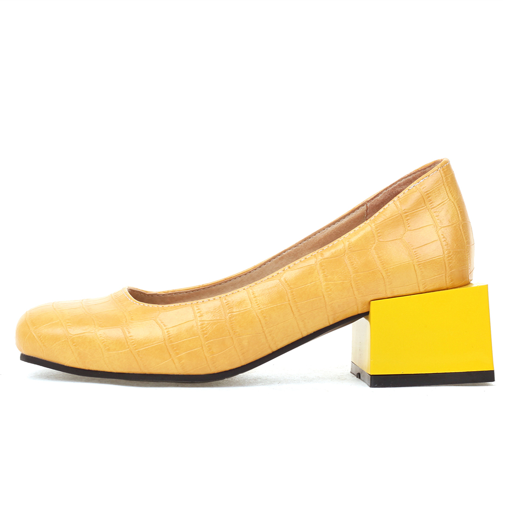 Women'S Shoes Yellow - Square Low Heels Shoes Elegant Red