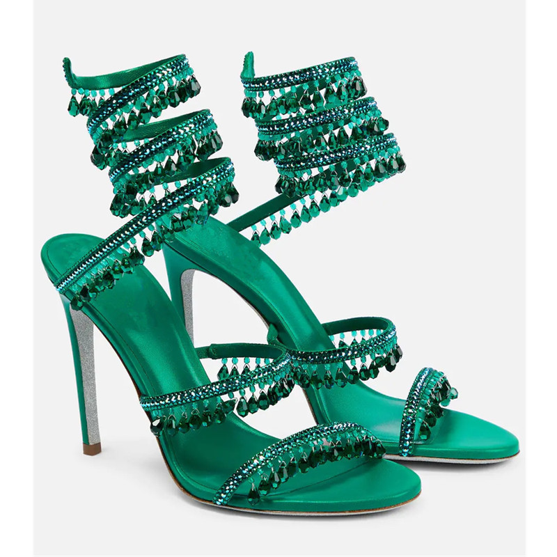 Sexy Green Crystal Fringe Stil - Peep Toe Heels recension och pris